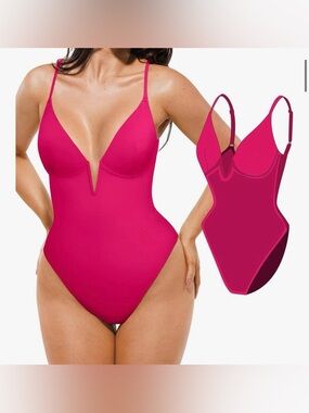 Popilush Deep V One-Piece Swimsuit  Fuchsia New with tags Size Large W/shapewear